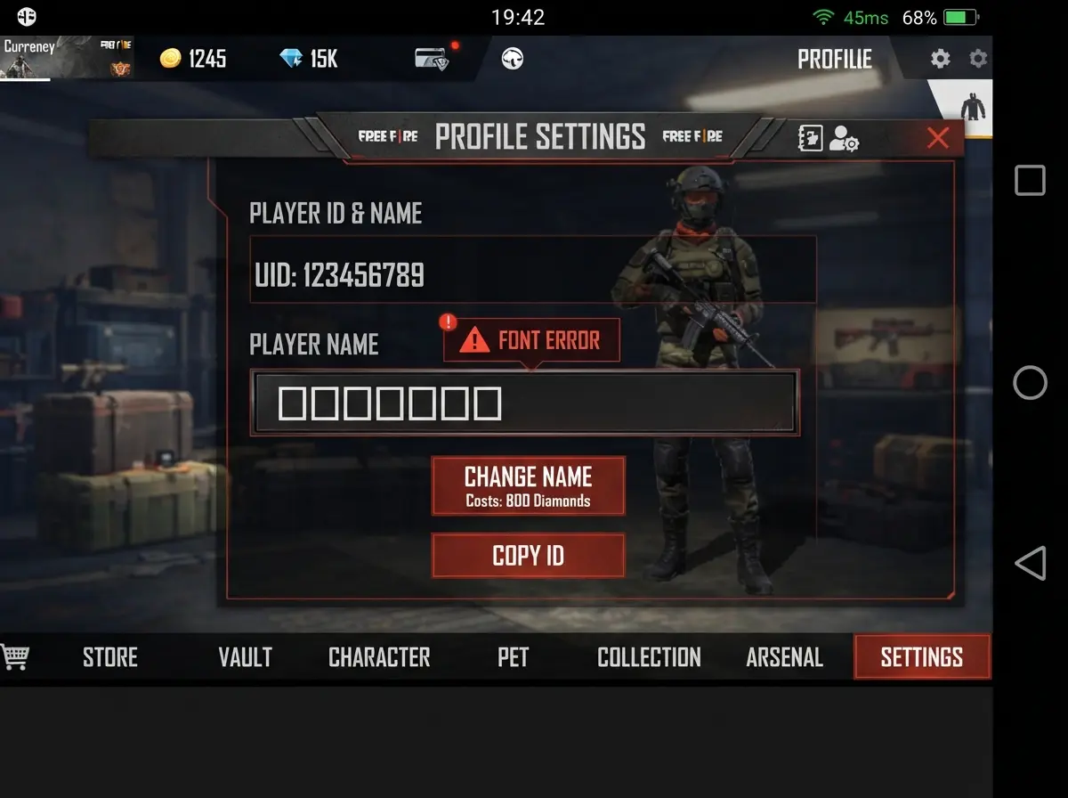 Free Fire username displaying as blank boxes on incompatible older device font