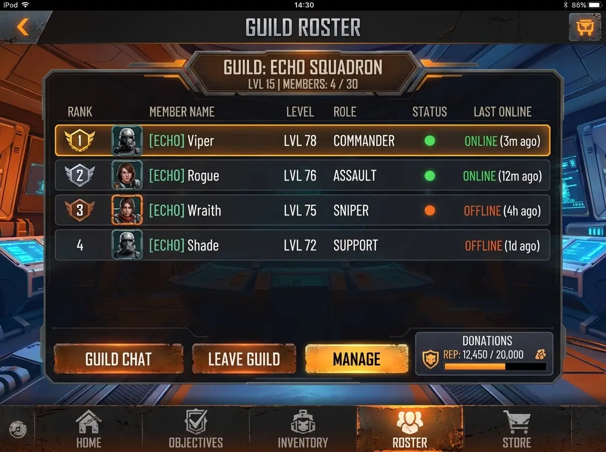 Free Fire guild roster showing matching tag prefix across member names