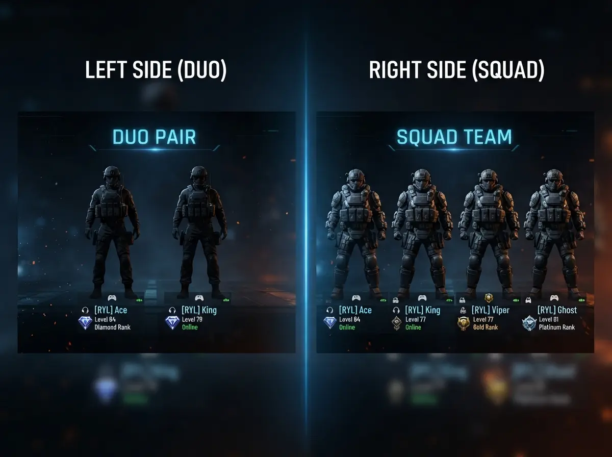 Comparison of PUBG duo team name format versus four player squad name format 2026